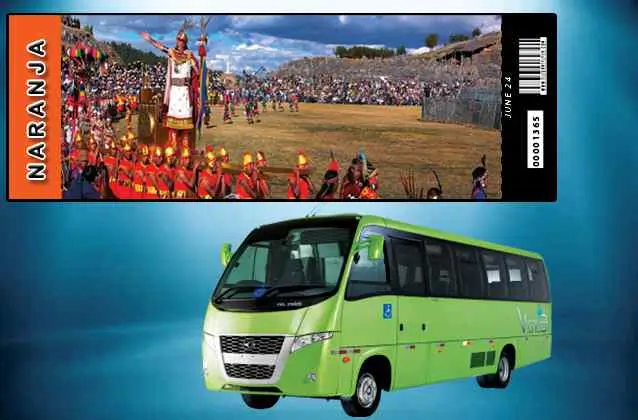 Boleto Inti Raymi 2025. Sección naranja + autobús turístico